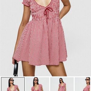 Princess Polly Wescott Gingham Red Ruffled Tie Front Jumpsuit size 4